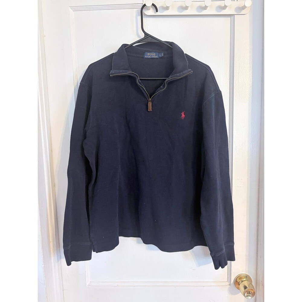 Polo Ralph Lauren Navy Blue Cotton Quarter zip well worn men’s size Large